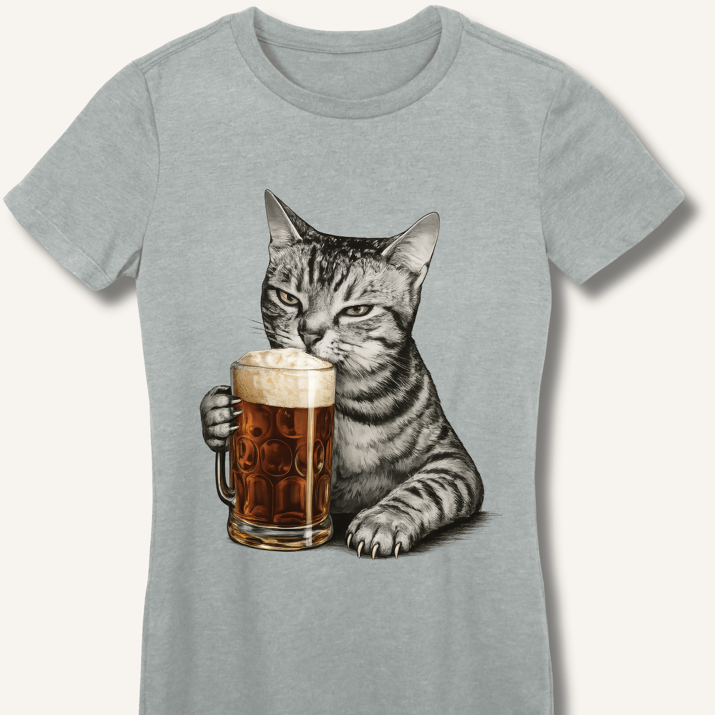 Cat Drinking Beer Fitted T-Shirt - Sip & Shirt