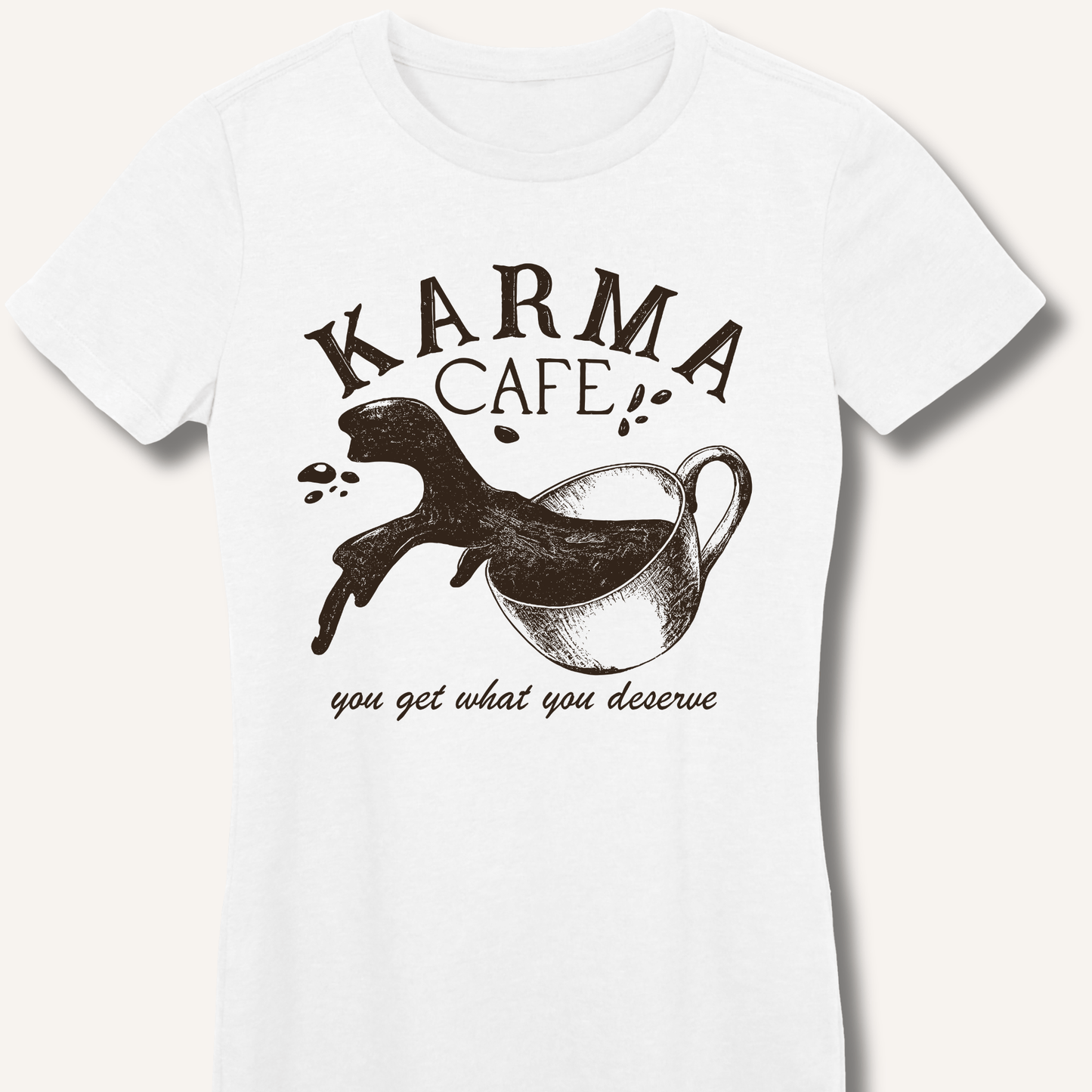 T-Shirt White / S Karma Cafe Fitted T-Shirt