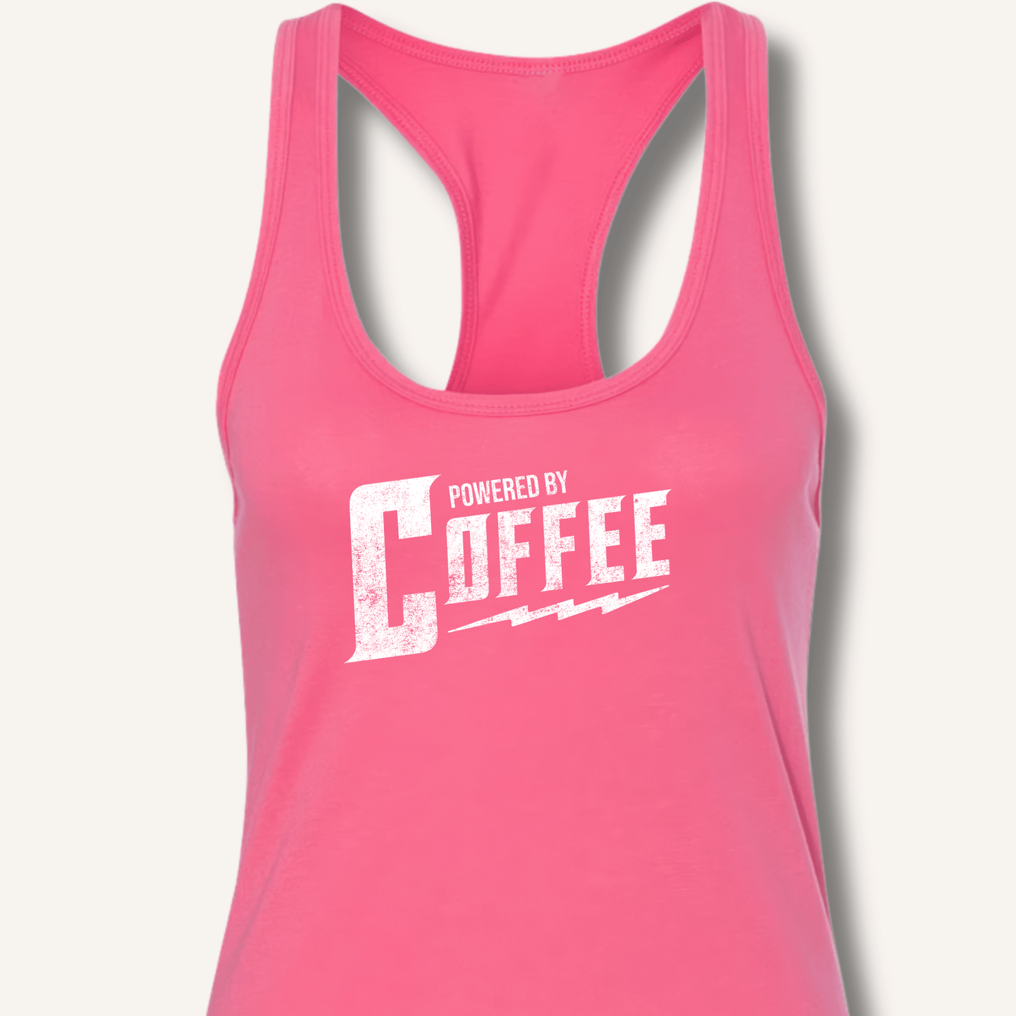 Tank Top XS / Solid Hot Pink Powered By Coffee Racerback Tank