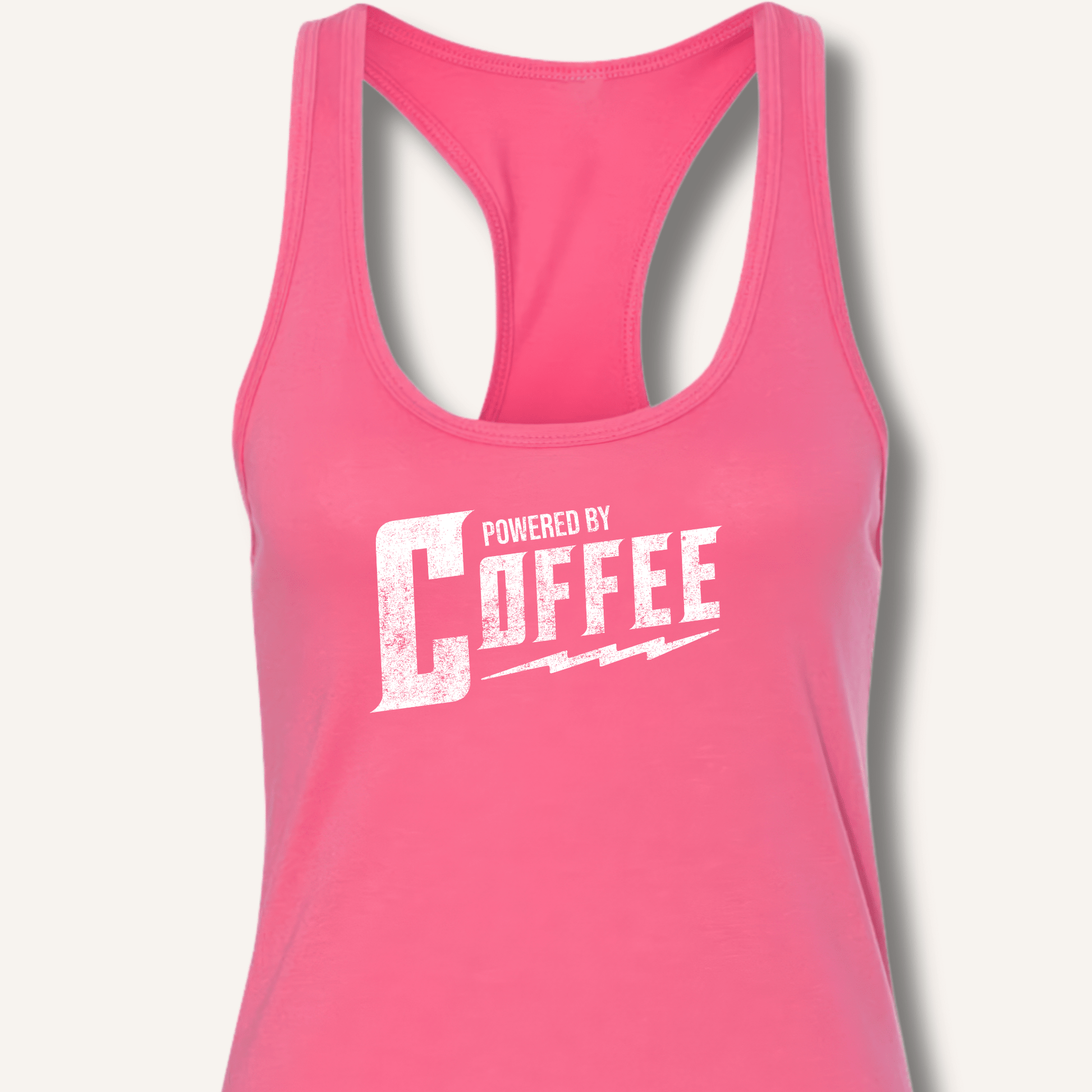 Tank Top XS / Solid Hot Pink Powered By Coffee Racerback Tank