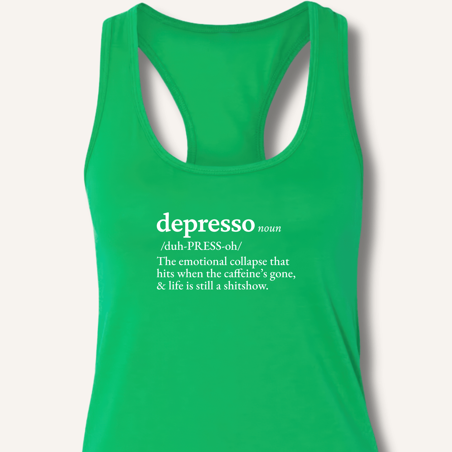 Tank Top XS / Solid Kelly Green Depresso Definition Racerback Tank