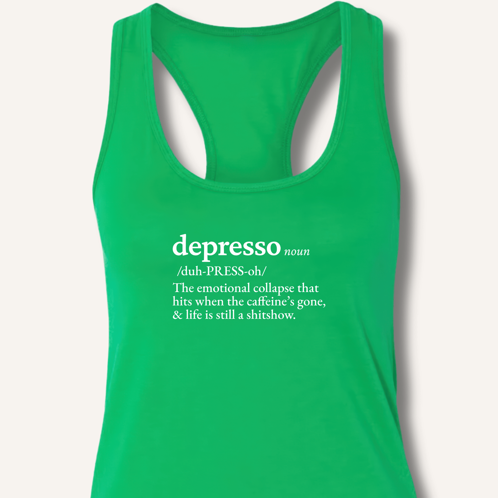 Tank Top XS / Solid Kelly Green Depresso Definition Racerback Tank