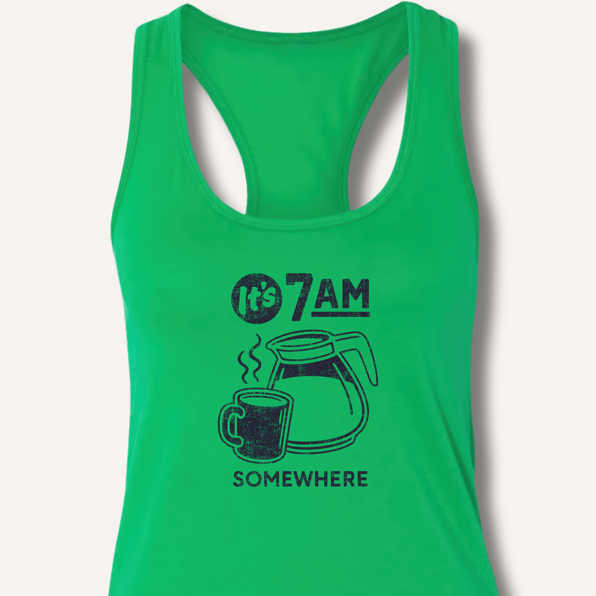Tank Top XS / Solid Kelly Green It's 7AM Somewhere Racerback Tank
