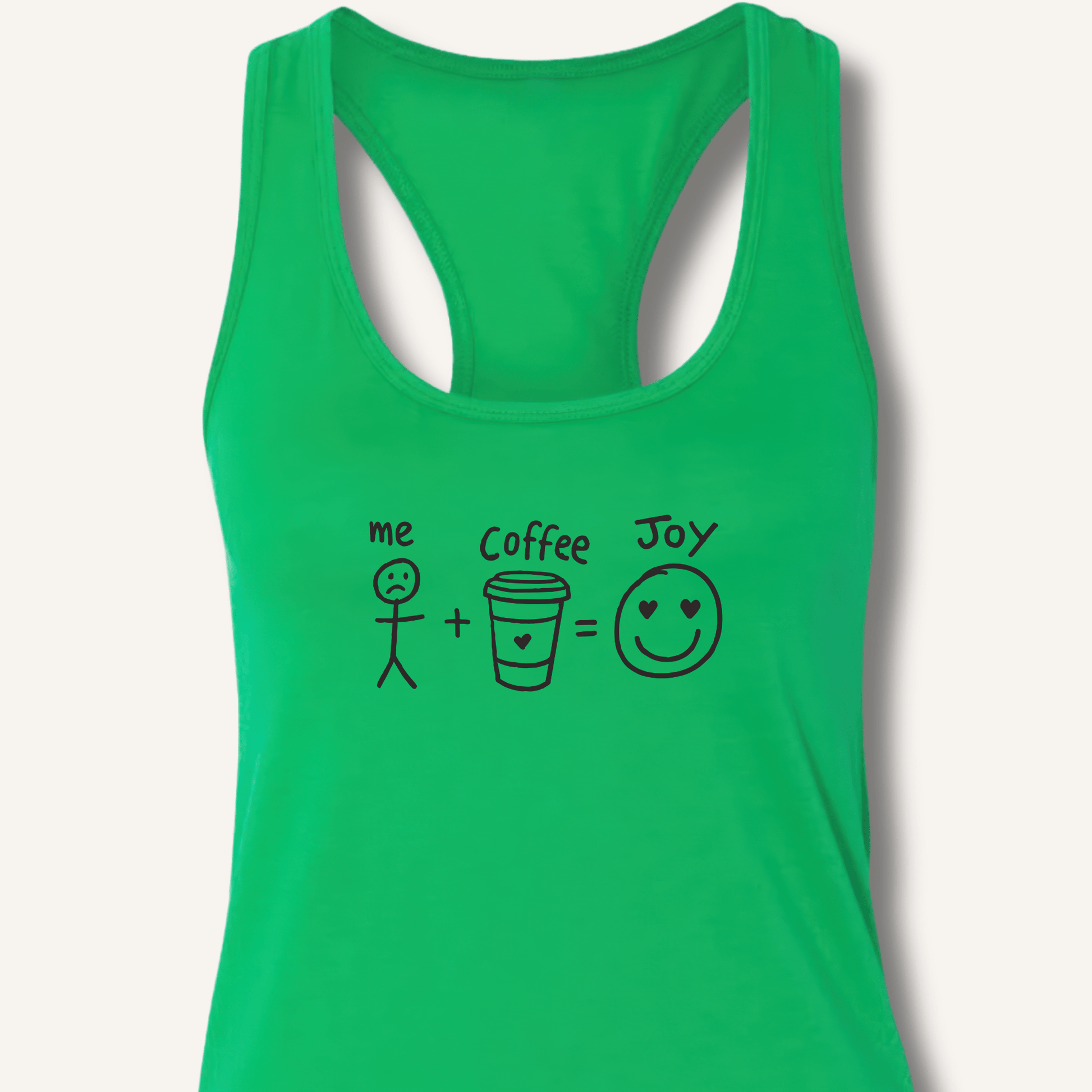 Tank Top XS / Solid Kelly Green Me + Coffee = Joy Racerback Tank