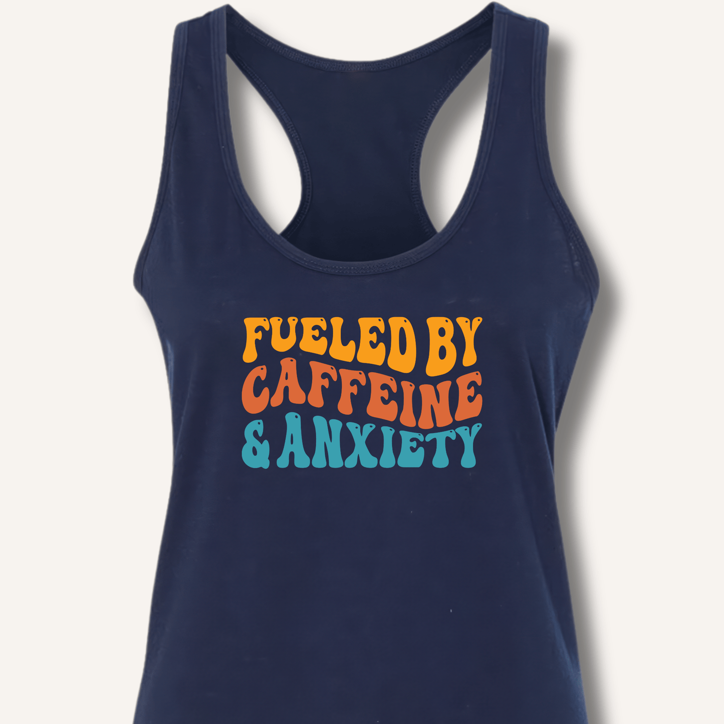 Tank Top XS / Solid Midnight Navy Fueled By Caffeine & Anxiety Racerback Tank