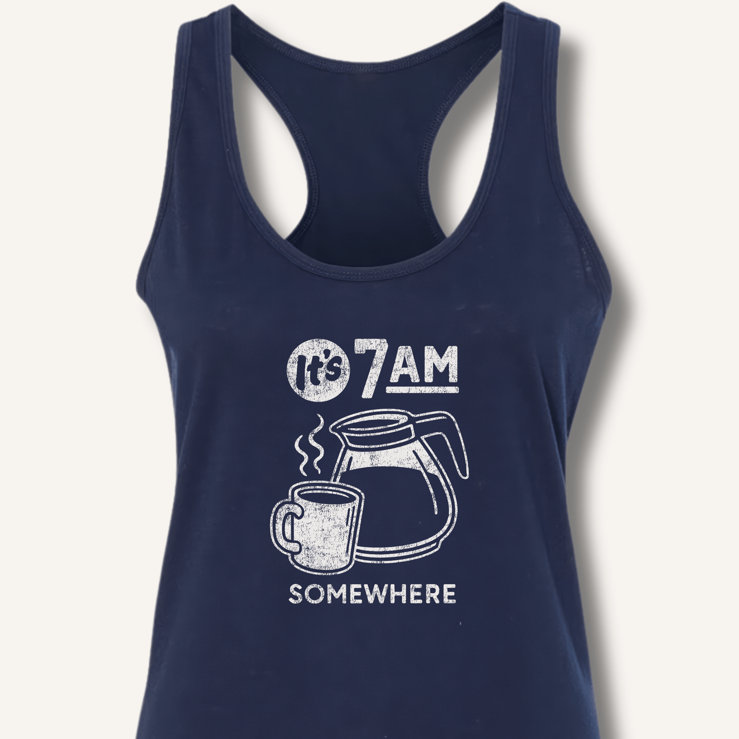 Tank Top XS / Solid Midnight Navy It's 7AM Somewhere Racerback Tank