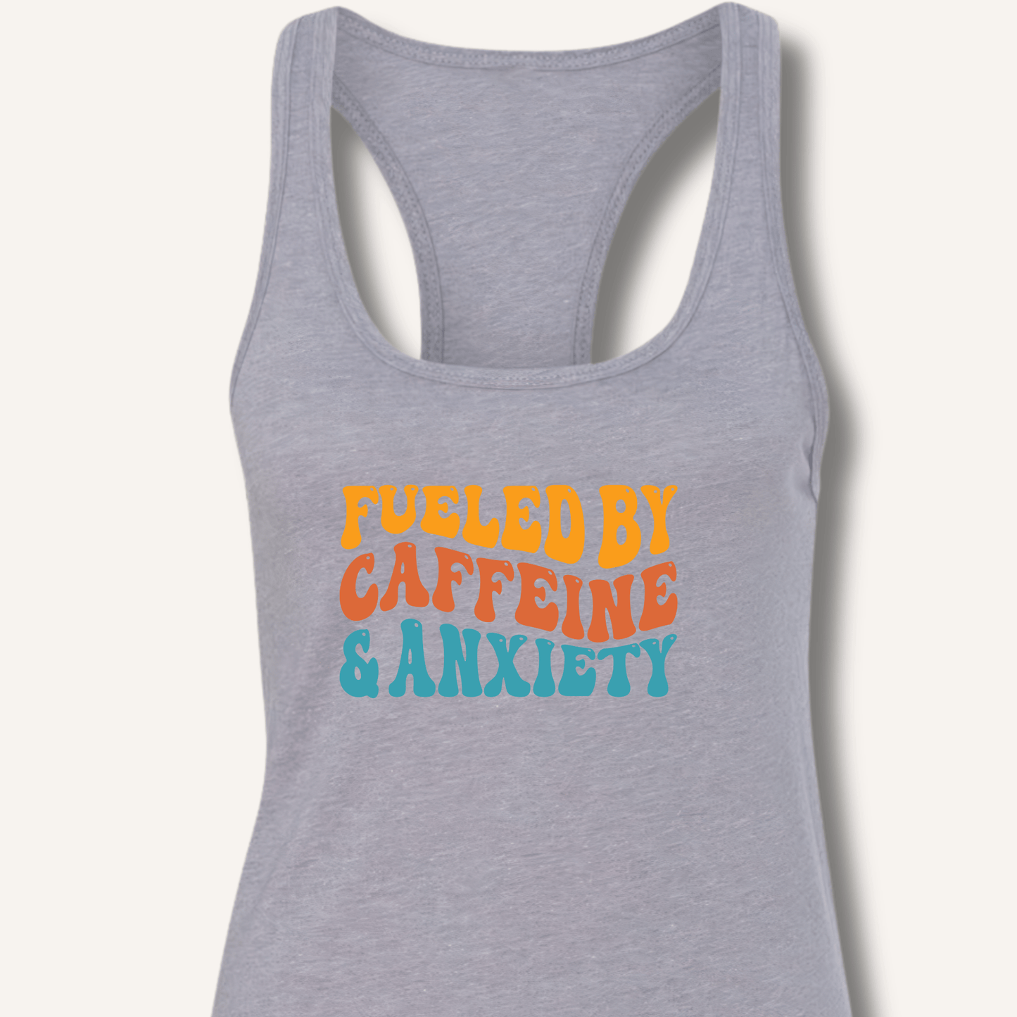 Tank Top XS / Solid Tahiti Blue Fueled By Caffeine & Anxiety Racerback Tank