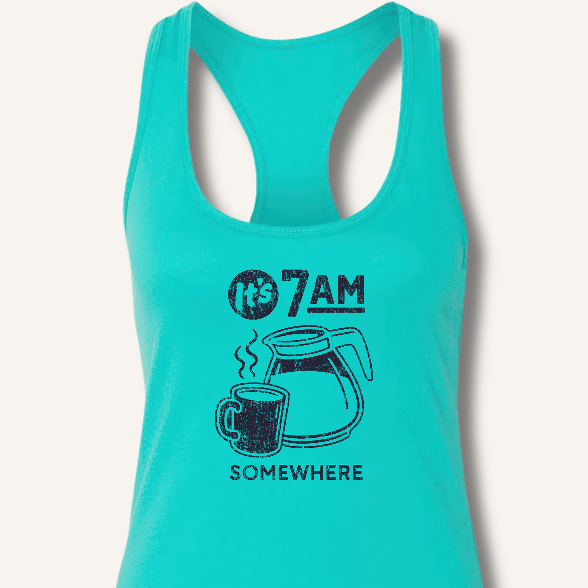 Tank Top XS / Solid Tahiti Blue It's 7AM Somewhere Racerback Tank