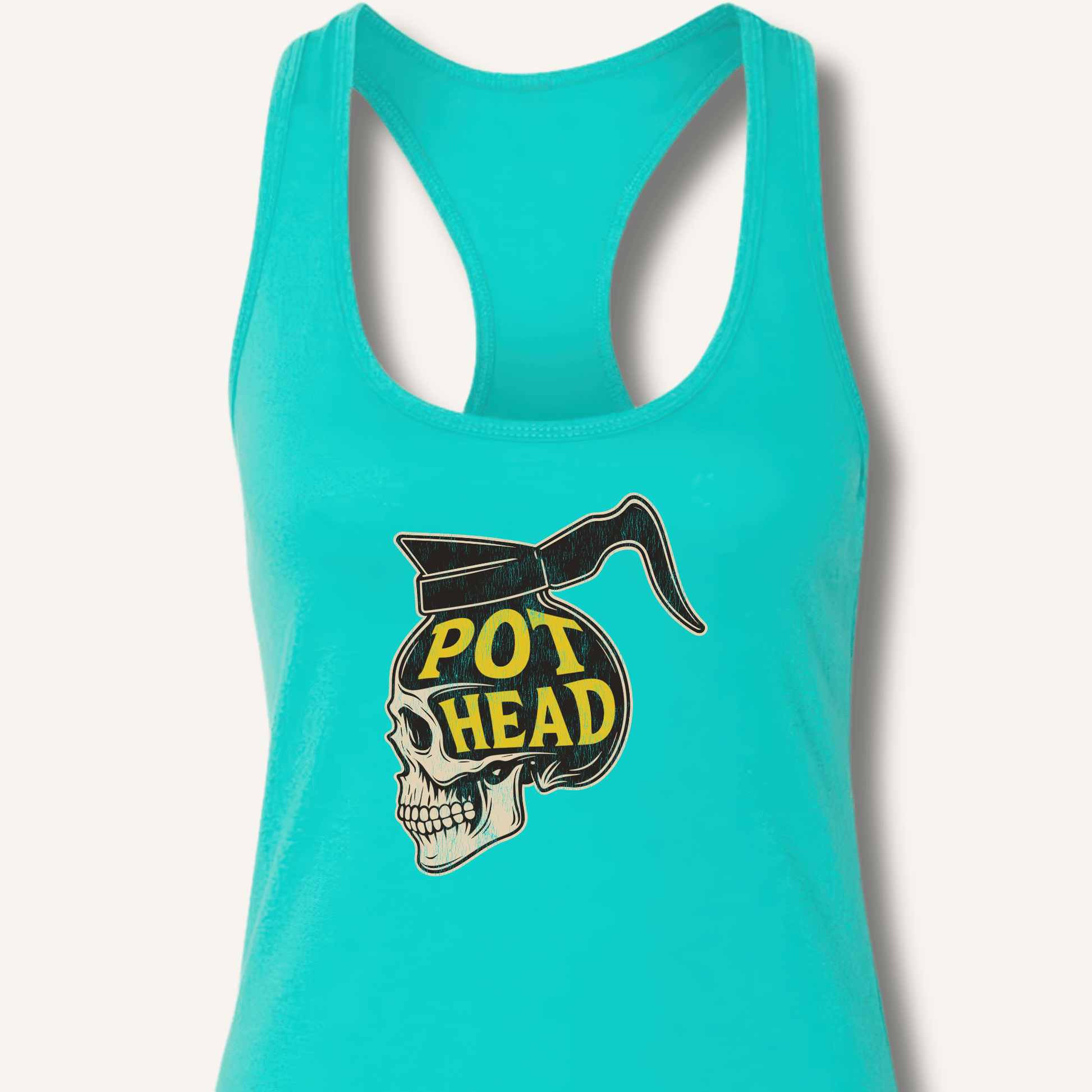 Tank Top XS / Solid Tahiti Blue Pot Head Racerback Tank