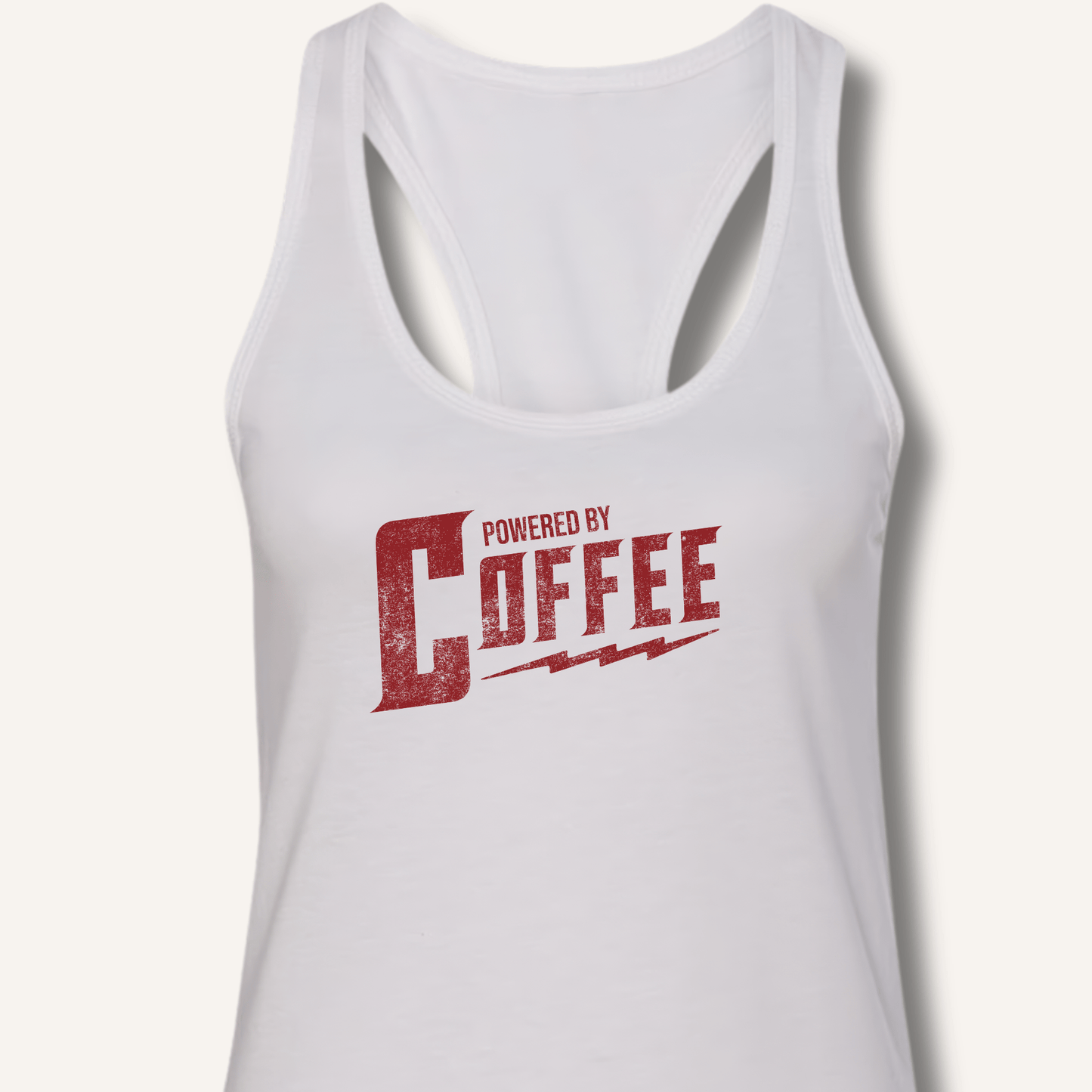 Tank Top XS / Solid White Powered By Coffee Racerback Tank