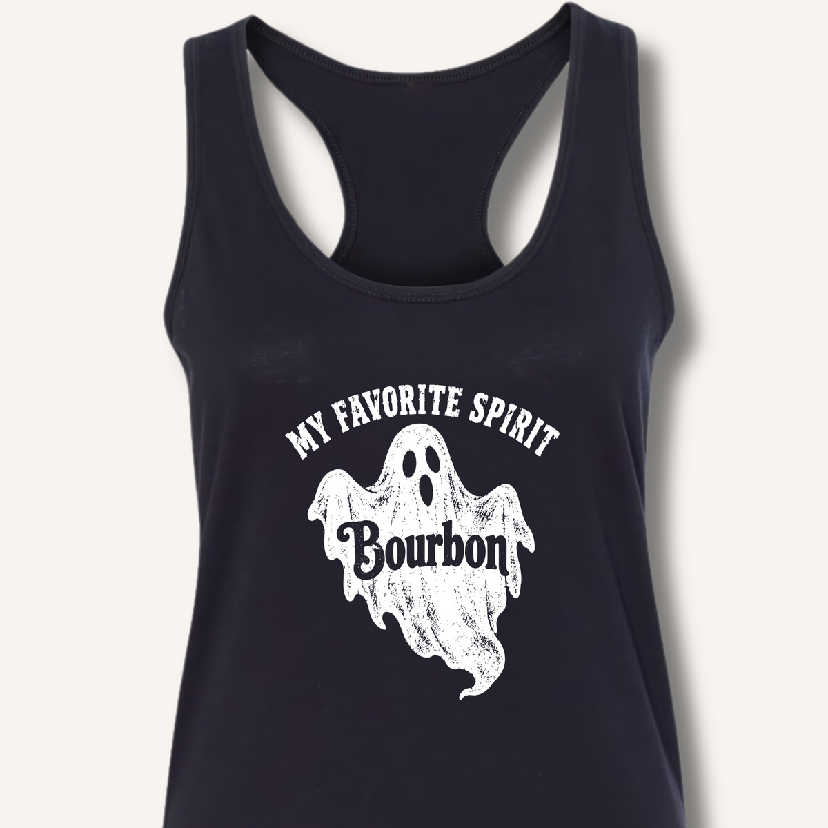 My Favorite Spirit, Bourbon Racerback Tank – Solid Black