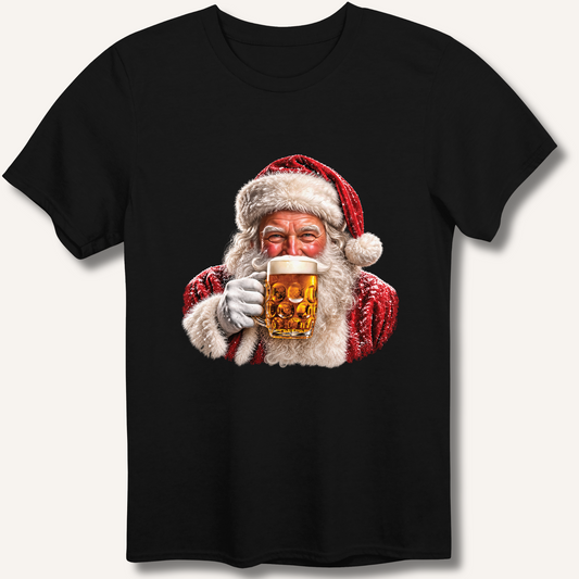Santa Drinking Beer T-Shirt – Black