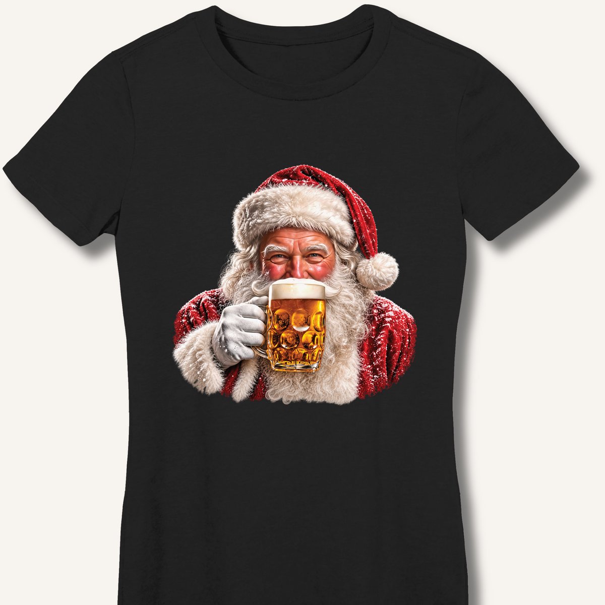 Santa Drinking Beer Women's Fitted T-Shirt – Black