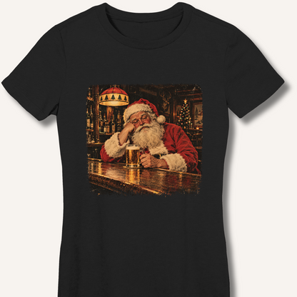 Santa At The Bar Women's Fitted T-Shirt – Black