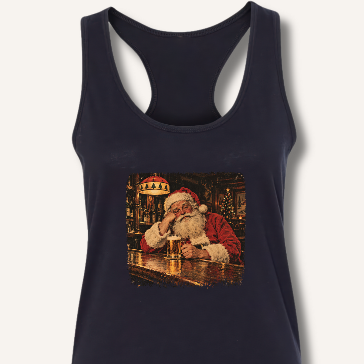 Santa At The Bar Racerback Tank – Solid Black