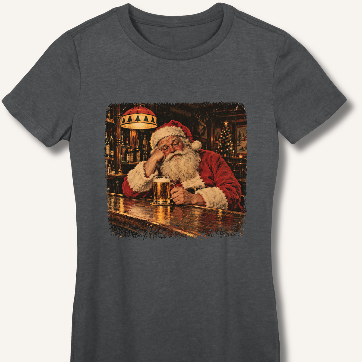 Santa At The Bar Women's Fitted T-Shirt – Dark Heather