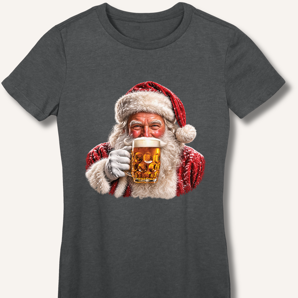 Santa Drinking Beer Women's Fitted T-Shirt – Dark Heather