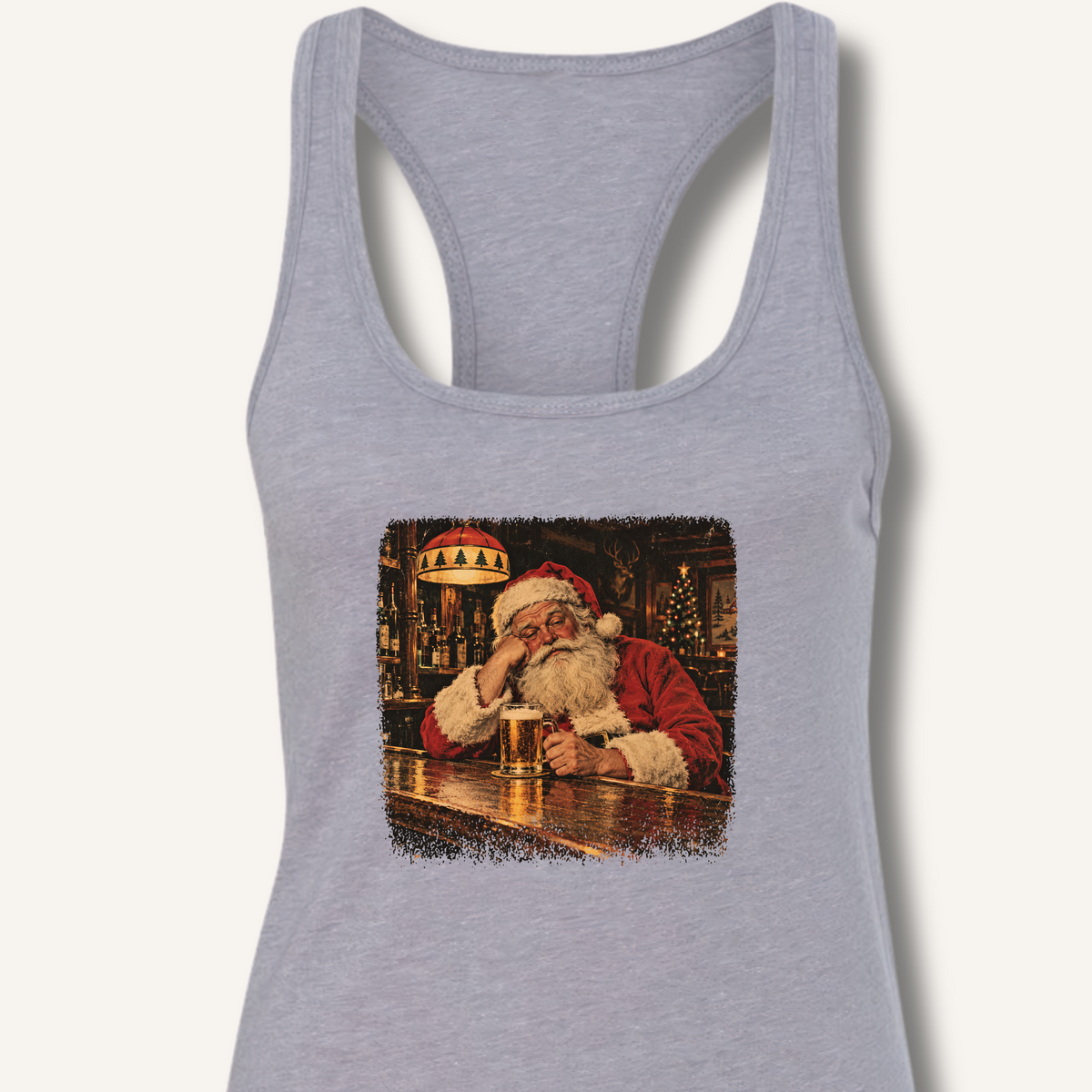 Santa At The Bar Racerback Tank – Heather Grey