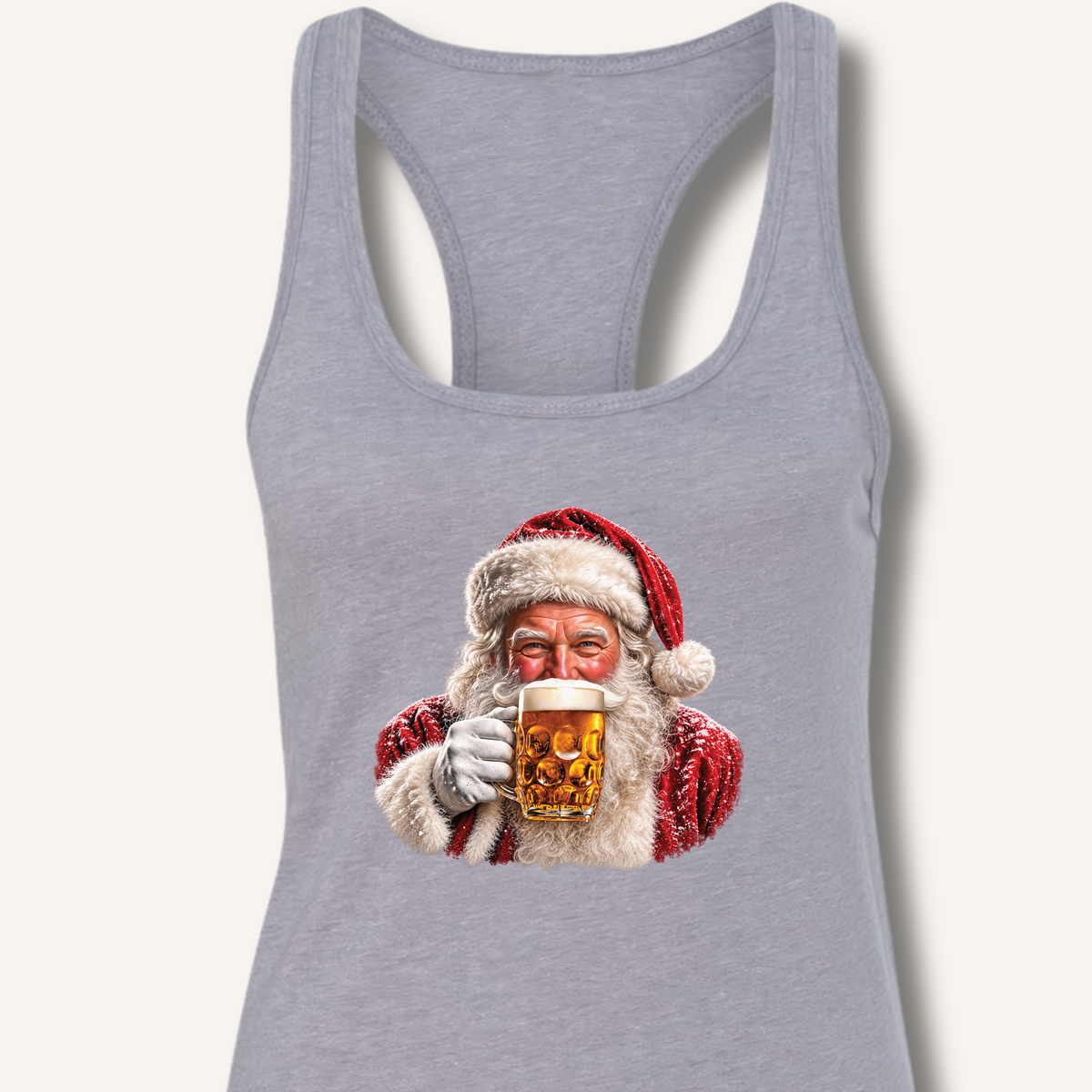 Santa Drinking Beer Racerback Tank – Heather Grey