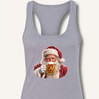 Santa Drinking Beer Racerback Tank – Heather Grey
