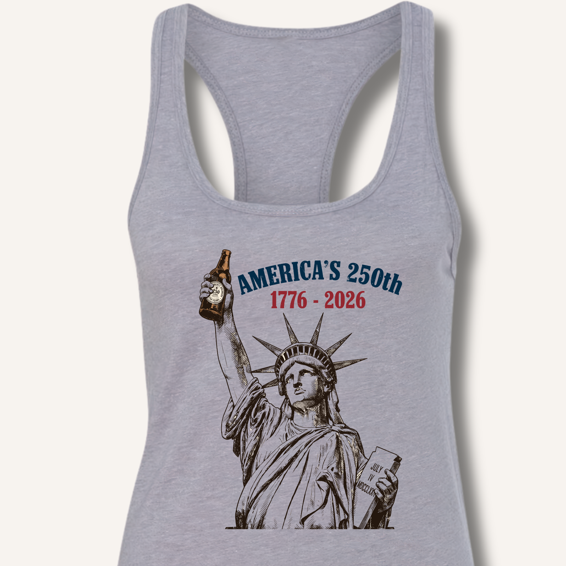 Lady Liberty's Beer Toast Racerback Tank – Heather Grey