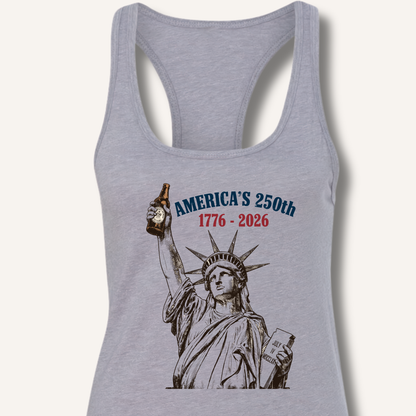 Lady Liberty's Beer Toast Racerback Tank – Heather Grey