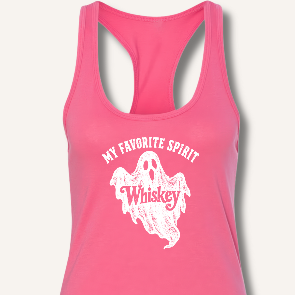 My Favorite Spirit, Whiskey Racerback Tank – Solid Hot Pink