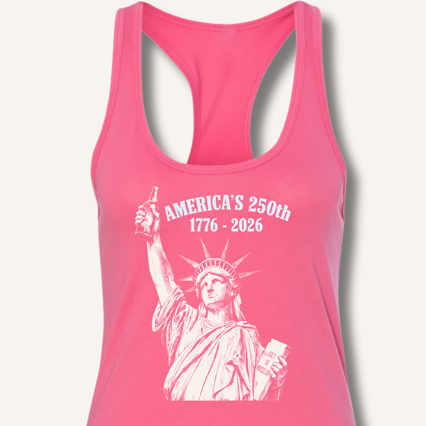 Lady Liberty's Beer Toast Racerback Tank – Solid Hot Pink