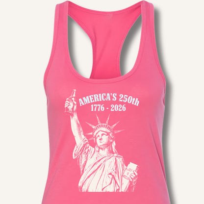 Lady Liberty's Beer Toast Racerback Tank – Solid Hot Pink