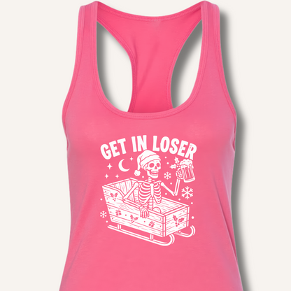 Sleigh Get In Loser Racerback Tank – Solid Hot Pink