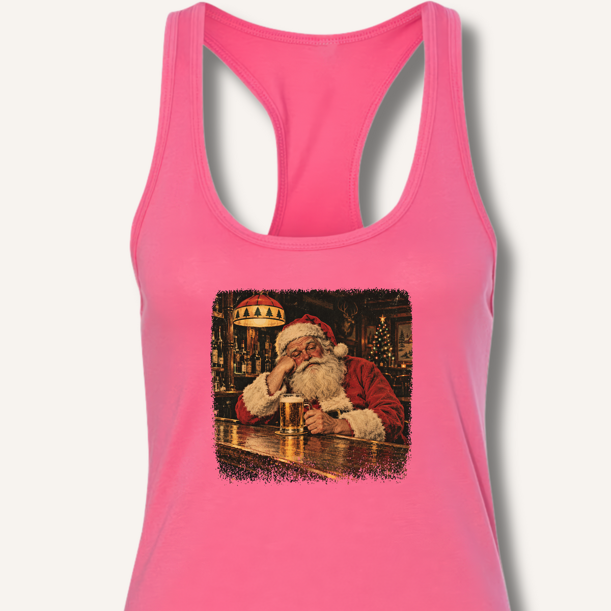 Santa At The Bar Racerback Tank – Solid Hot Pink