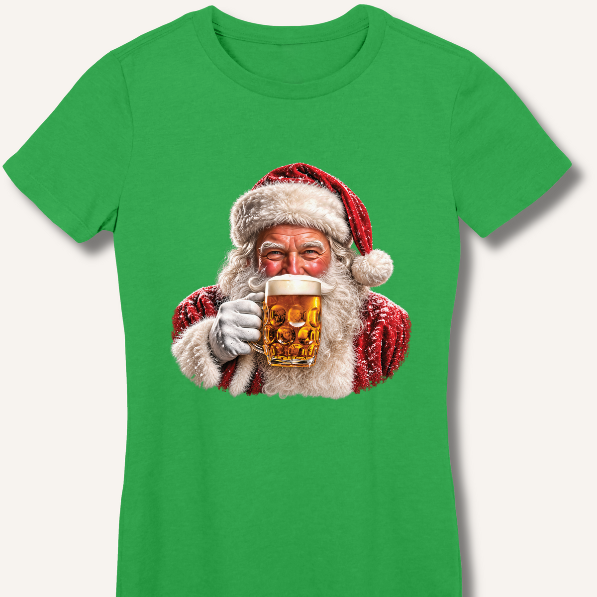 Santa Drinking Beer Women's Fitted T-Shirt – Irish Green