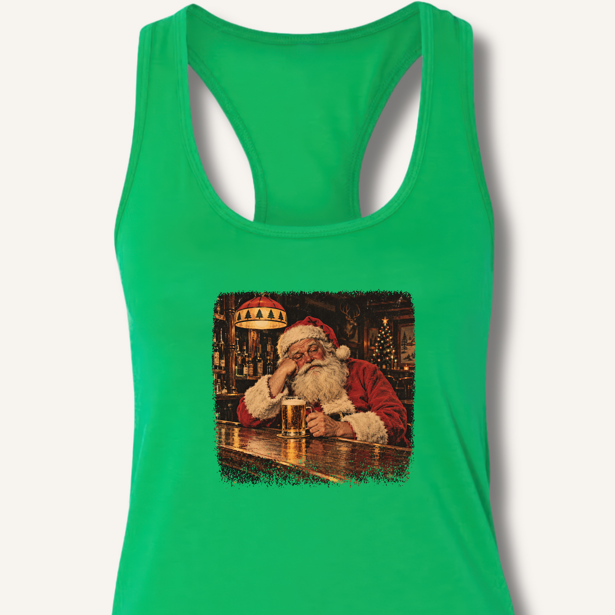 Santa At The Bar Racerback Tank – Solid Kelly Green
