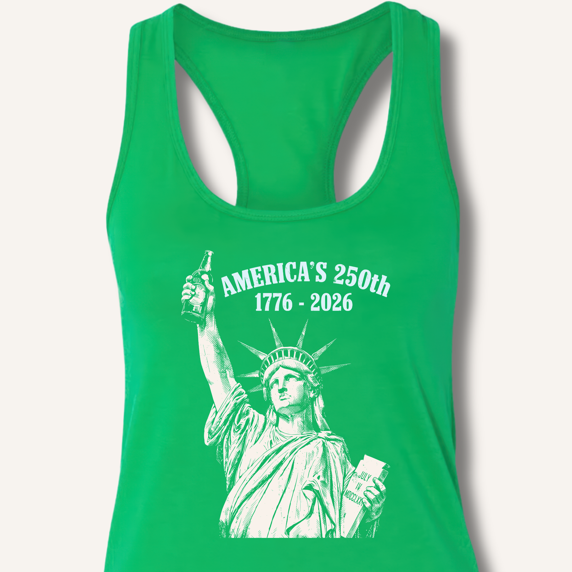 Lady Liberty's Beer Toast Racerback Tank – Solid Kelly Green