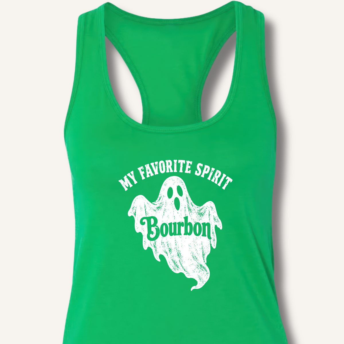 My Favorite Spirit, Bourbon Racerback Tank – Solid Kelly Green