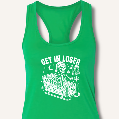 Sleigh Get In Loser Racerback Tank – Solid Kelly Green