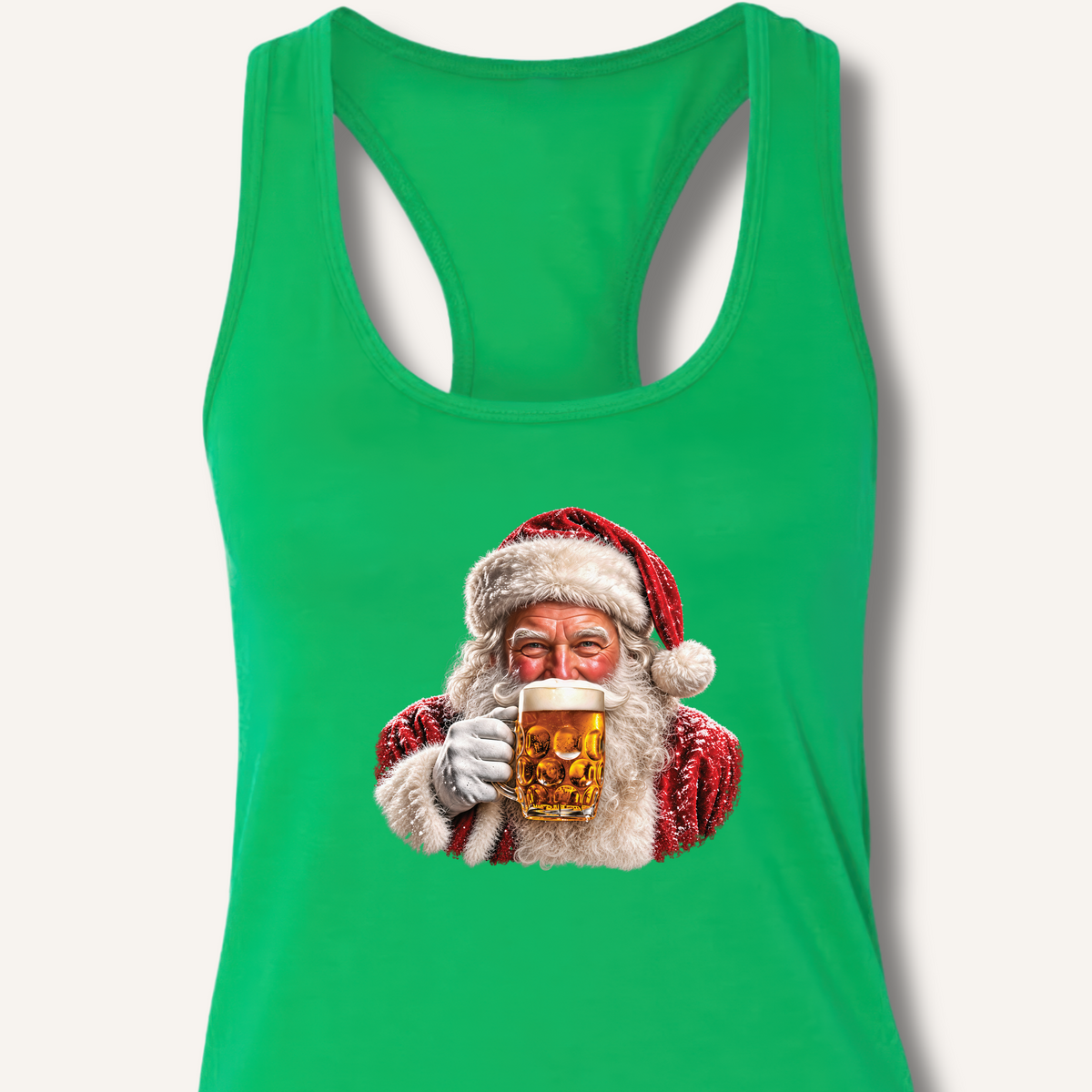Santa Drinking Beer Racerback Tank – Solid Kelly Green
