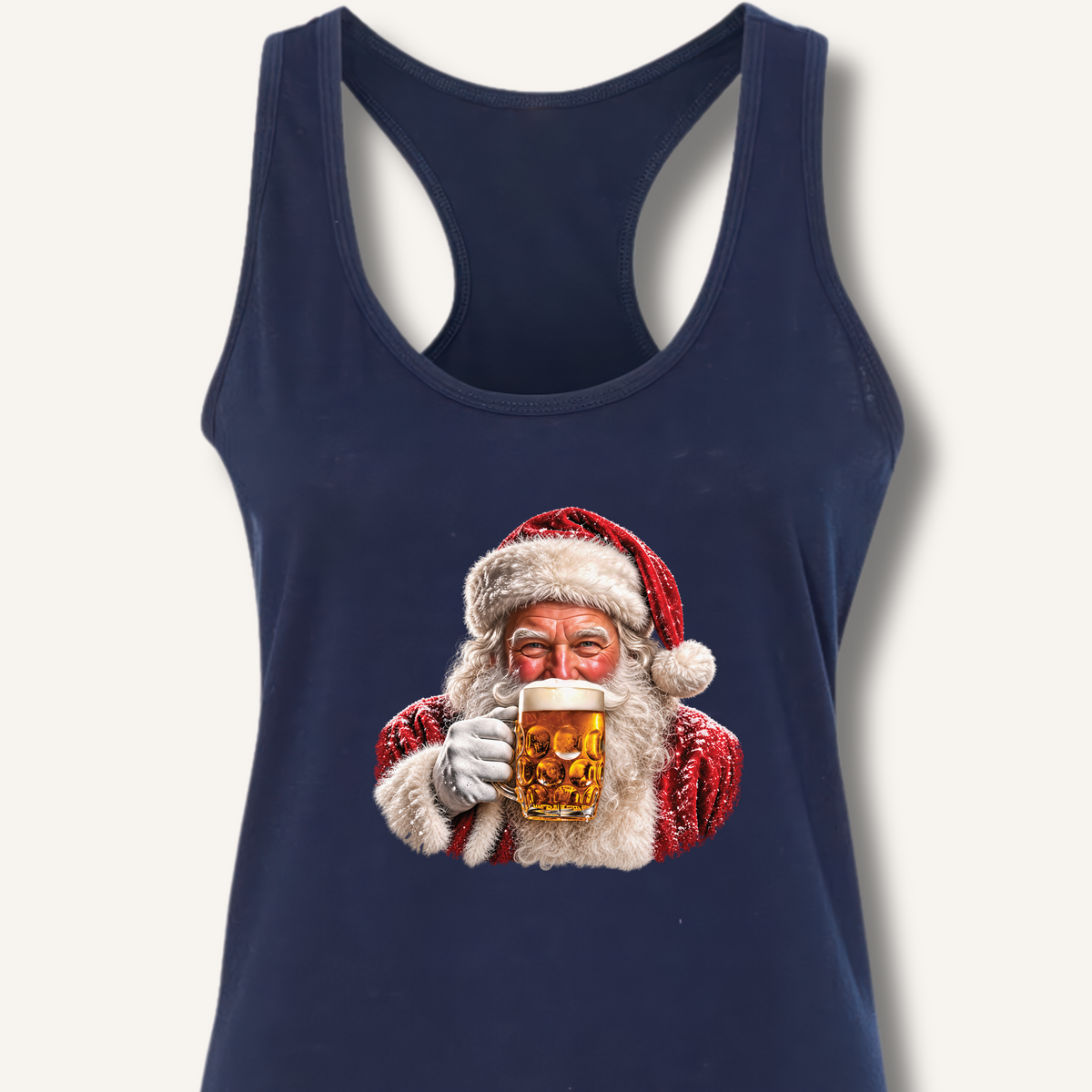 Santa Drinking Beer Racerback Tank – Solid Midnight Navy