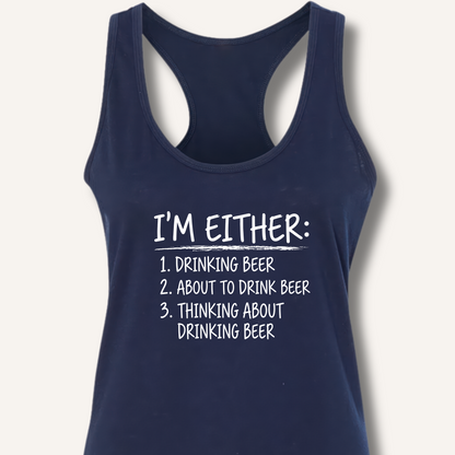 I'm Either: Drinking Beer Racerback Tank – Solid Midnight Navy