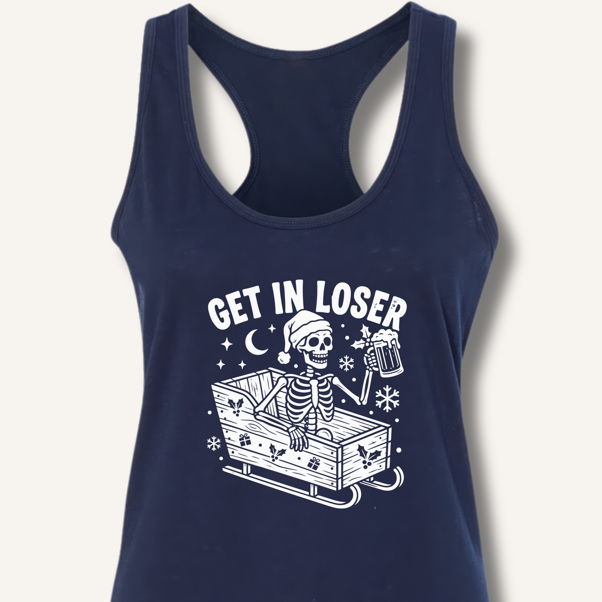 Sleigh Get In Loser Racerback Tank – Solid Midnight Navy
