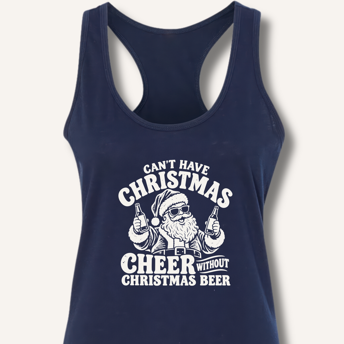Can't Have Christmas Cheer Without Christmas Beer Racerback Tank – Solid Midnight Navy