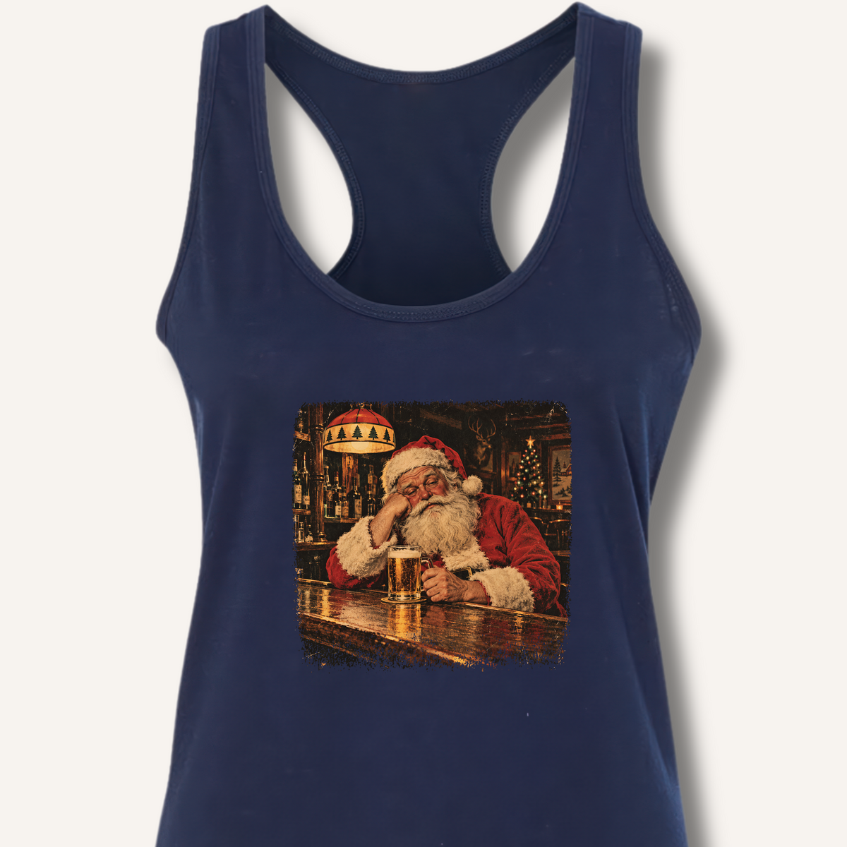 Santa At The Bar Racerback Tank – Solid Midnight Navy