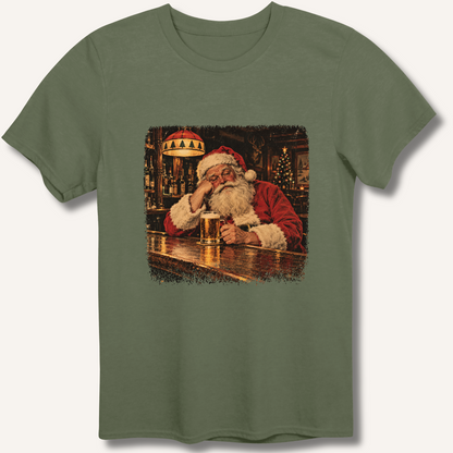 Santa At The Bar T-Shirt – Military Green