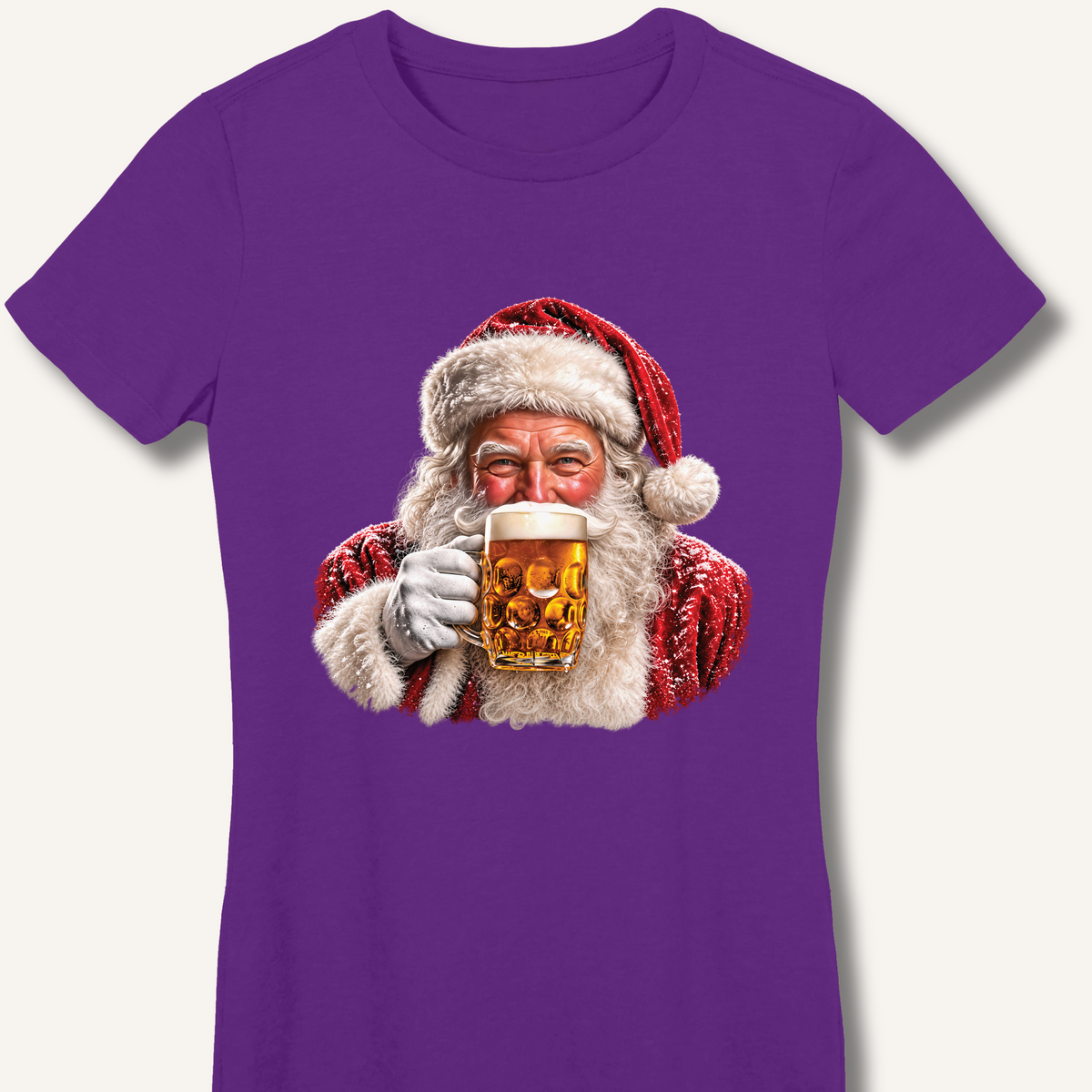 Santa Drinking Beer Women's Fitted T-Shirt – Purple