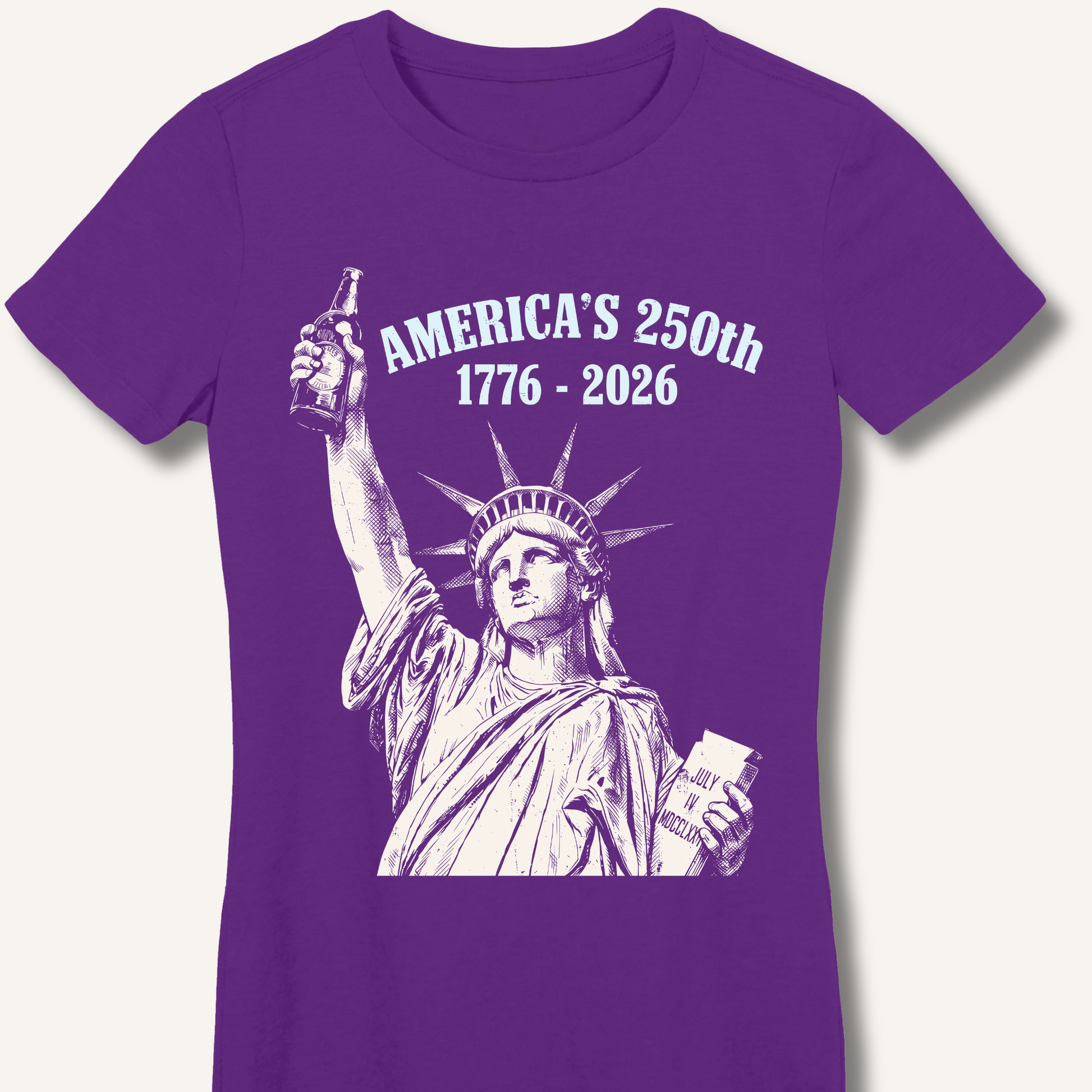 Lady Liberty's Beer Toast Fitted T-Shirt – Purple