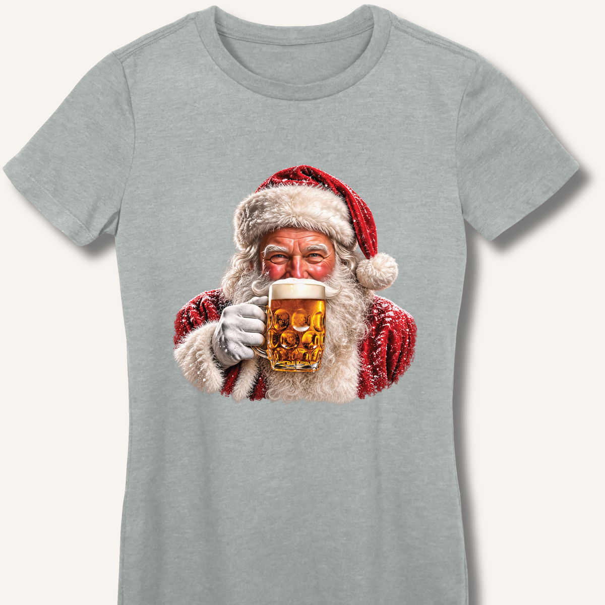 Santa Drinking Beer Women's Fitted T-Shirt – Sport Grey