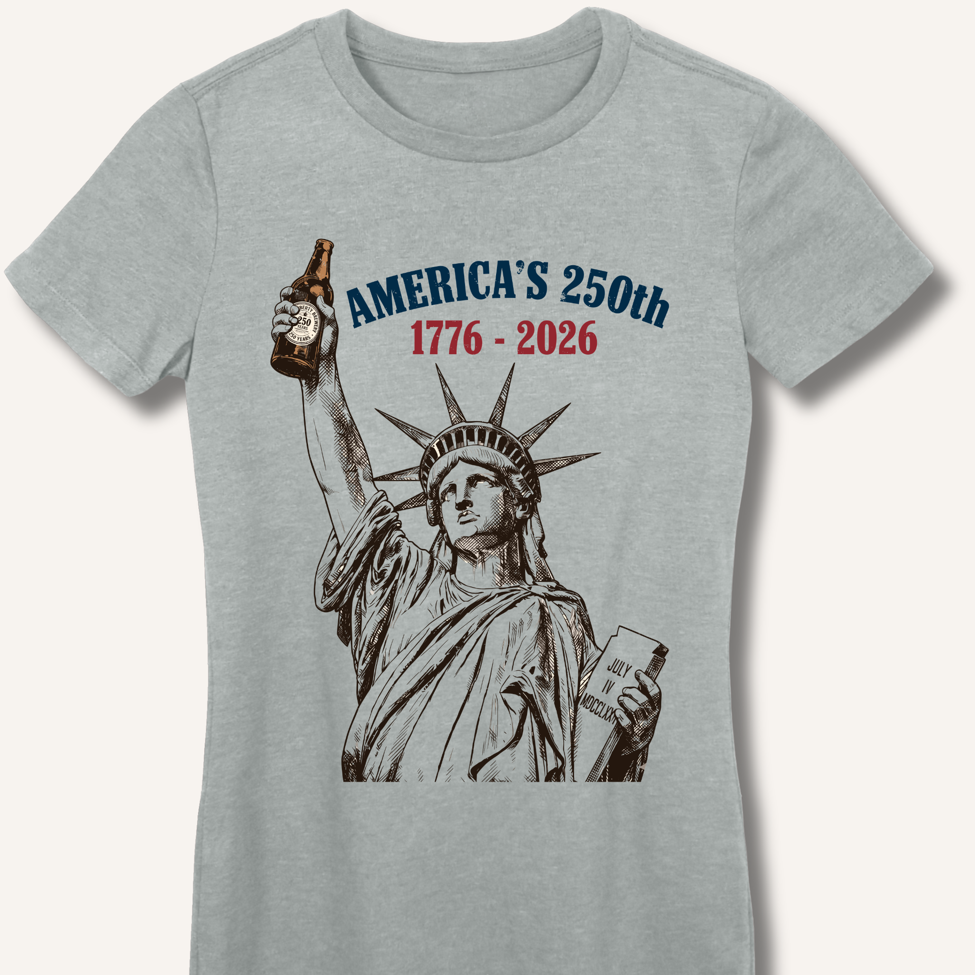 Lady Liberty's Beer Toast Fitted T-Shirt – Sport Grey