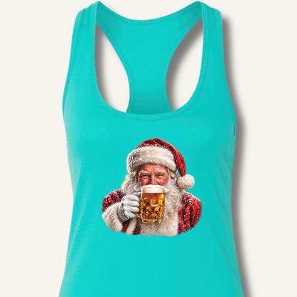 Santa Drinking Beer Racerback Tank – Solid Tahiti Blue