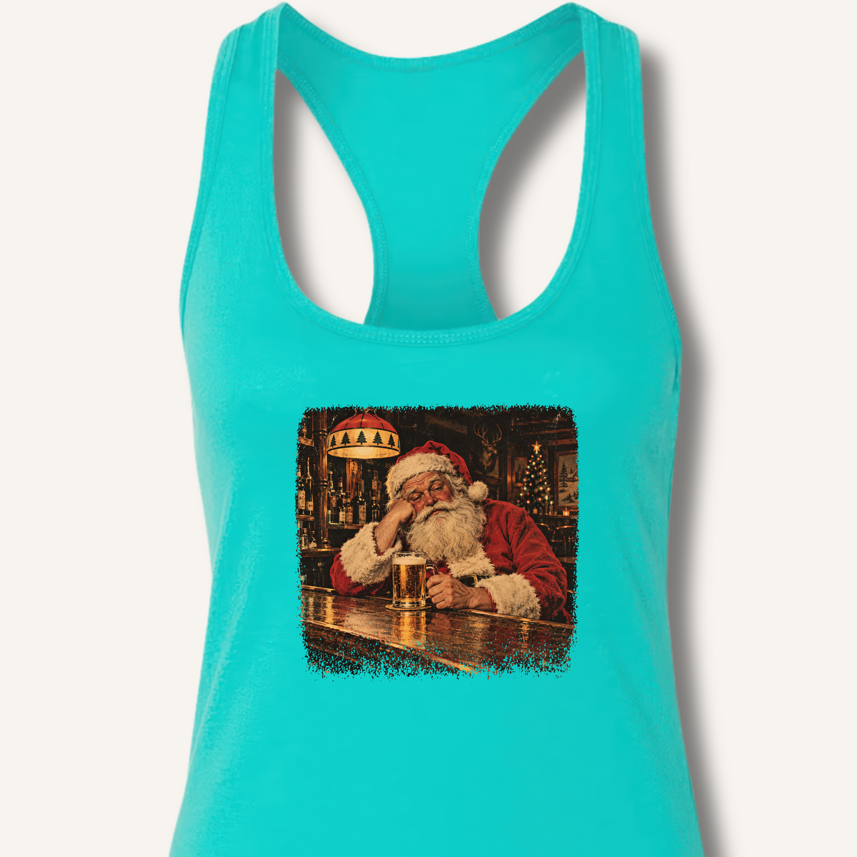 Santa At The Bar Racerback Tank – Solid Tahiti Blue