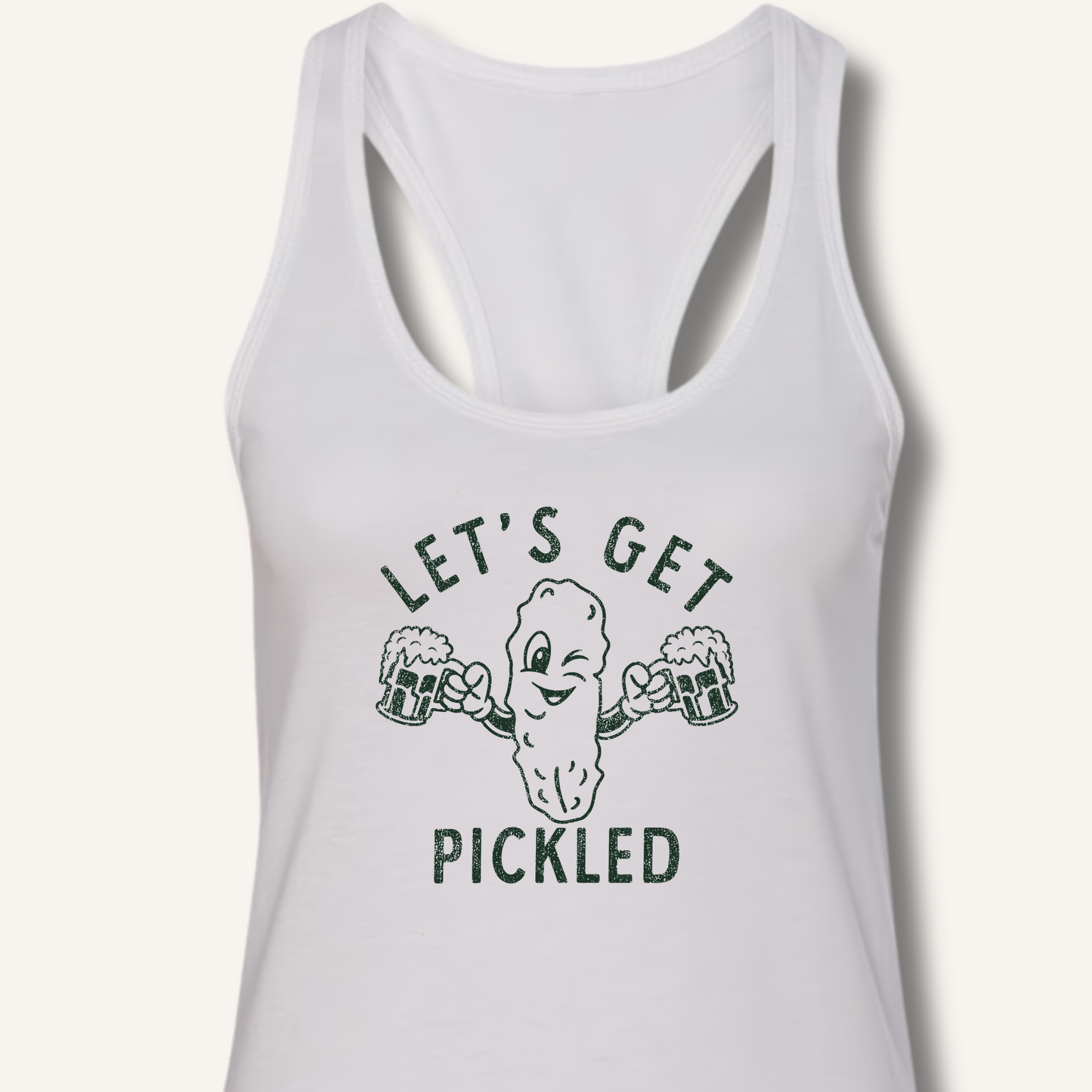 Let's Get Pickled Racerback Tank – Solid White